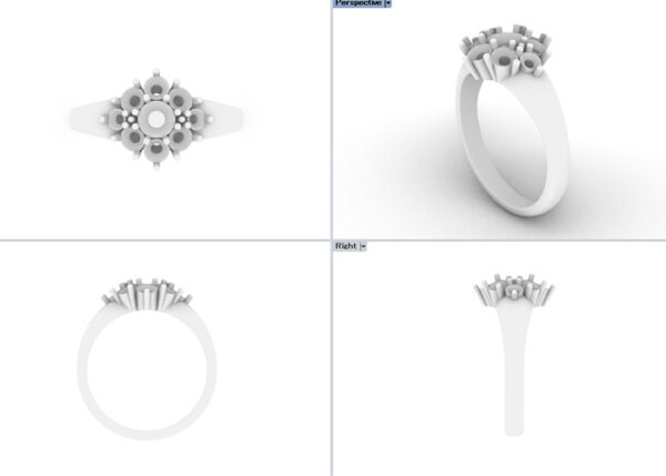 ジュエリーデザイナーが作成した　宝石が留まるエンゲージリングのCADデータ画面