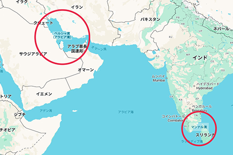 真珠の産地オリエント地域の地図