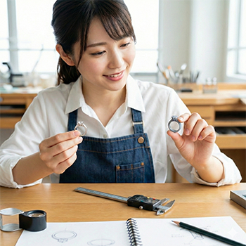 造形リングと感性リングを見比べてる