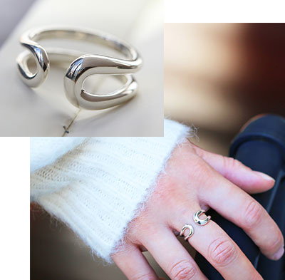 サイズ調整可能なフリーサイズリング作品例