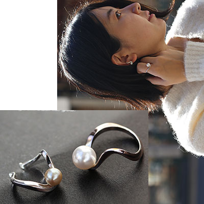 パールが付いたリングとイヤーカフのセット作品例