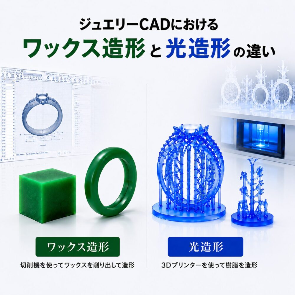ジュエリーCADにおけるワックス造形と光造形の違い