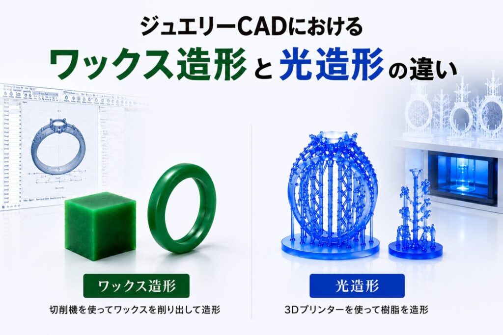 ジュエリーCADにおけるワックス造形と光造形の違い