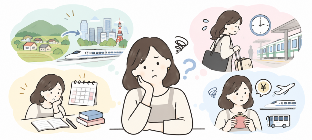 遠方からの通学のイラスト