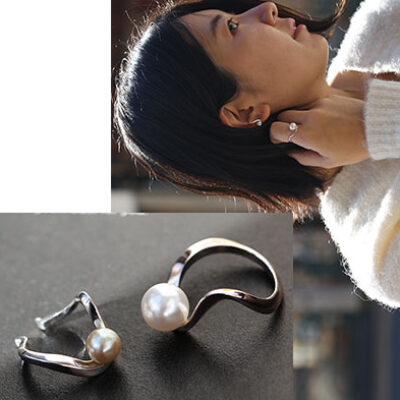 パールが付いたリングとイヤーカフのセット作品例